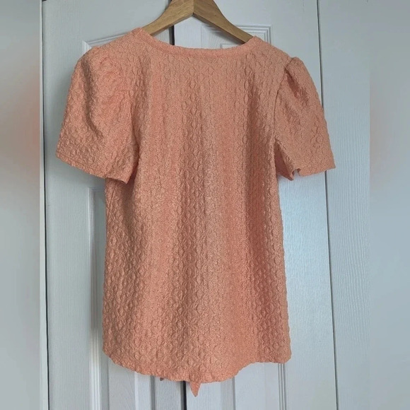 LOFT Orange Textured Button Front Top Flutter Short Sleeve Small Tie Front - Picture 3 of 5